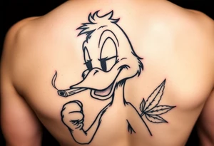 Older Daffy duck smoking a blunt of marijuana tattoo idea