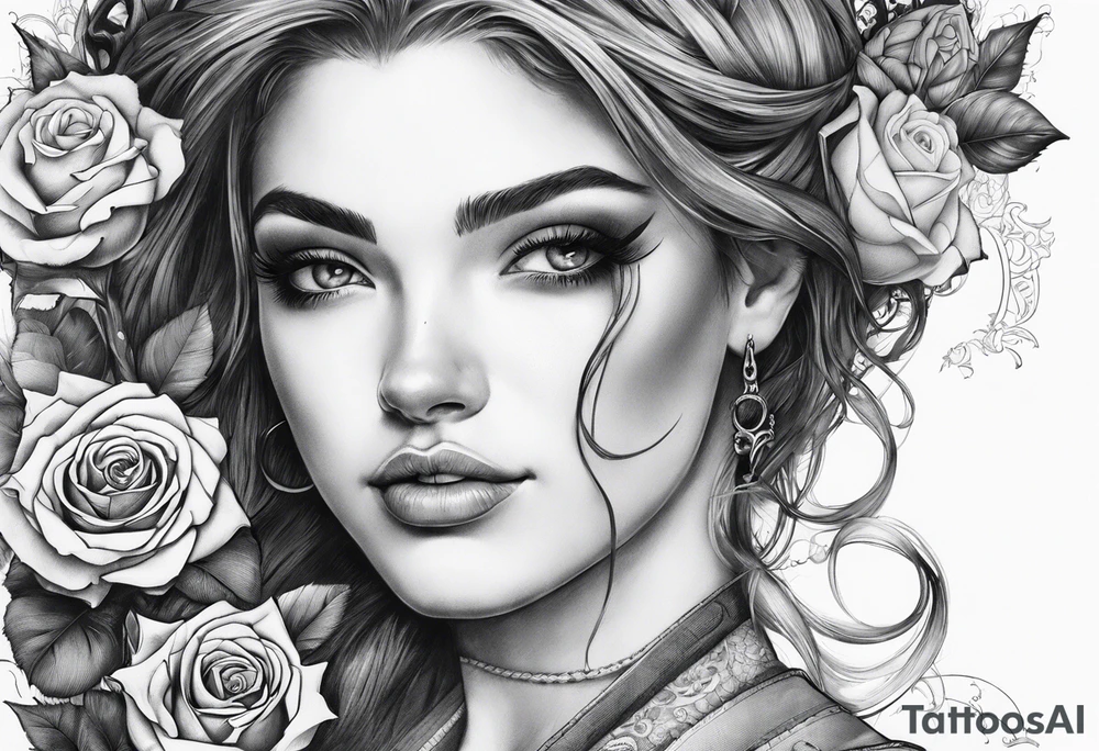 fool sleeve,, abandoned old gotic house, broken sword, roses, tattoo idea