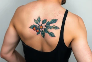 on the forearm an oak branch with thick leaves and acorns tattoo idea