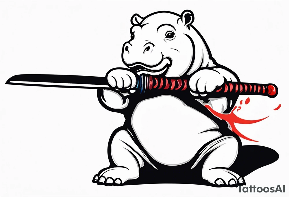 Baby hippo duel welding katanas tattoo idea