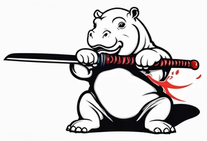 Baby hippo duel welding katanas tattoo idea