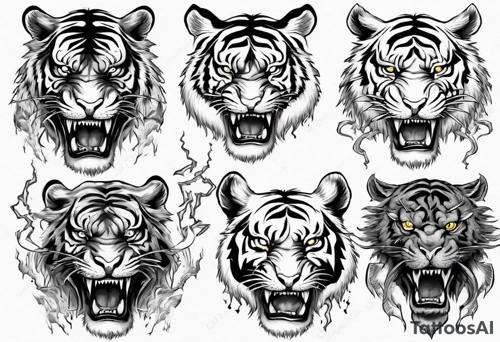 mythical ferocious tiger with lightning around it tattoo idea