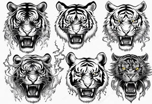 mythical ferocious tiger with lightning around it tattoo idea
