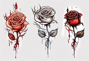 rose flower, one line, red blood dripping from the flower, tall, watercolor on light brown skin tattoo idea