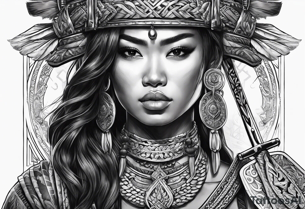 Strong Filipino female warrior pretty face Balisong alibaba ready for battle tattoo idea