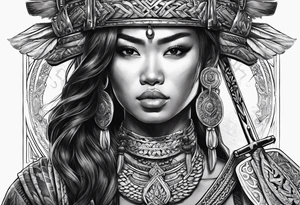 Strong Filipino female warrior pretty face Balisong alibaba ready for battle tattoo idea