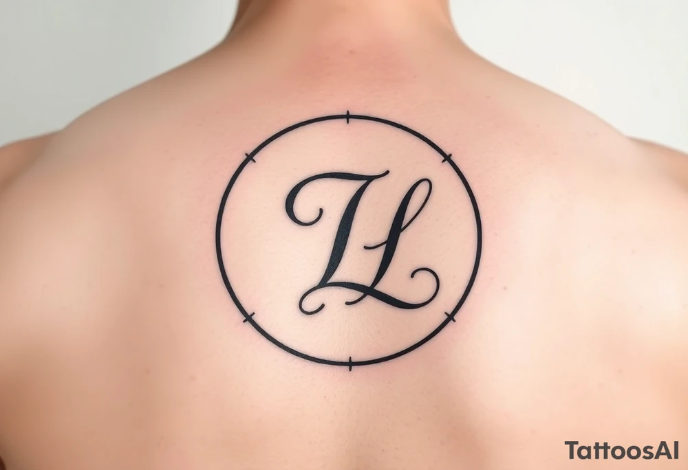 Initials JL in a circle that’s feminine fancy and simple tattoo idea