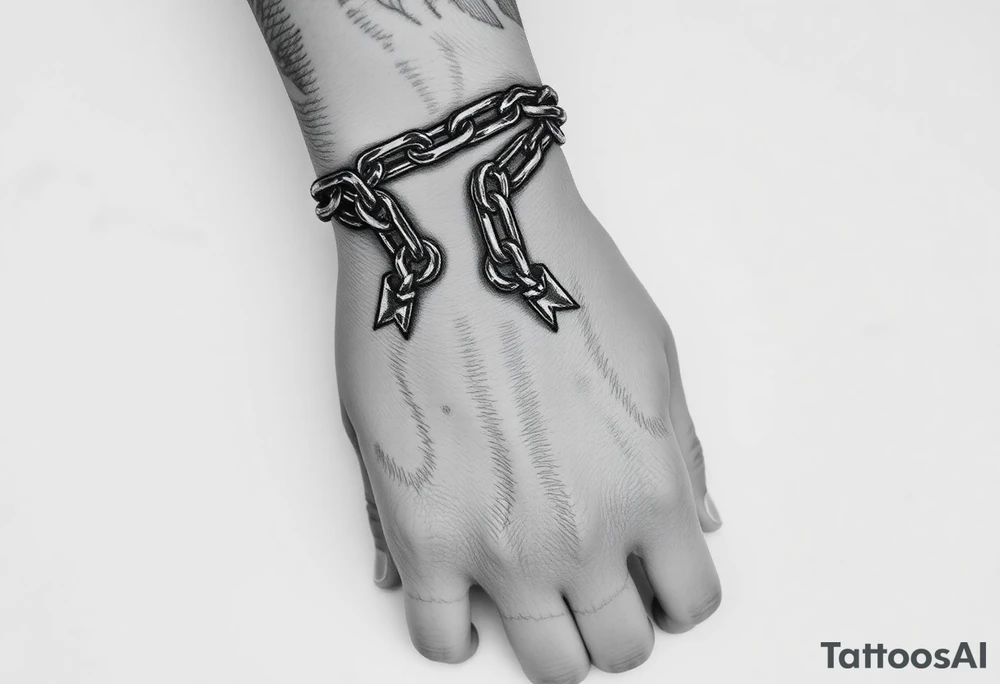 Chains wrapped around wrist going up to thumb and index finger tattoo idea