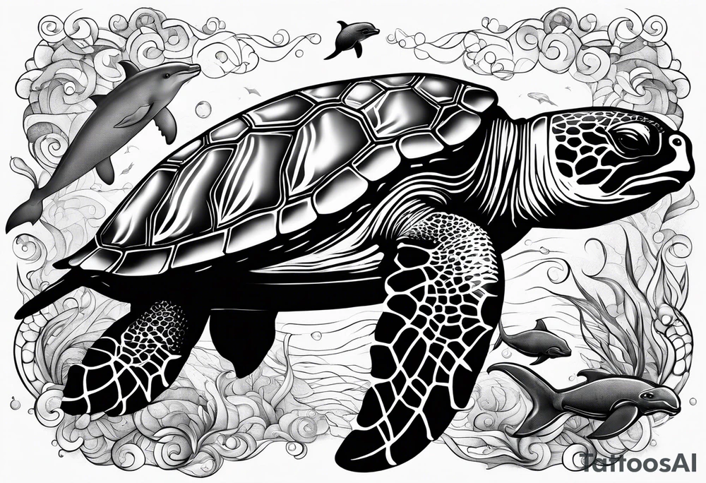 Add a turtle a manatee and a dolphin tattoo idea