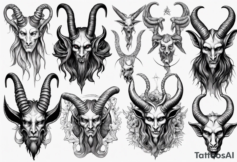 human like Baphomet friendly but dark and large no flowers tattoo idea