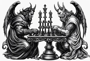 devil and angel playing chess tattoo idea