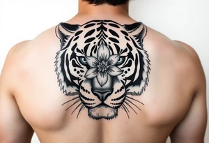 tiger with flower in pupil tattoo idea