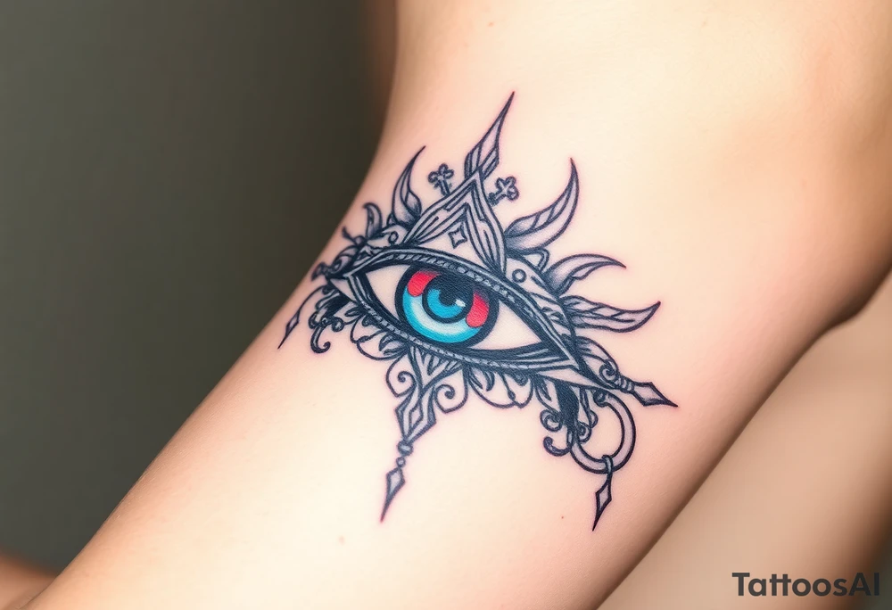 A Mystical Third Eye with blue Eyes(only red , blue and black are possible colors) tattoo idea