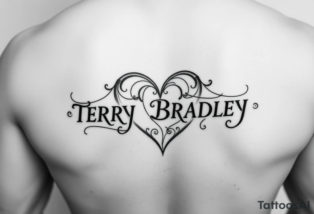 The name TERRY BRADLEY in the shape of a heart tattoo idea