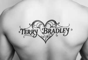 The name TERRY BRADLEY in the shape of a heart tattoo idea