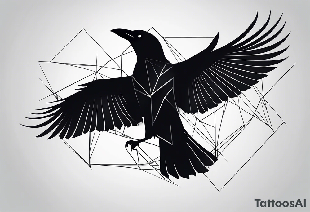 silhouette of a crow with half open wings
every line must be straight
leftside of the body geometric
rightside of the body real tattoo idea