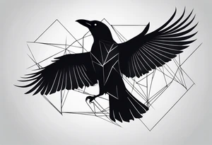 silhouette of a crow with half open wings
every line must be straight
leftside of the body geometric
rightside of the body real tattoo idea
