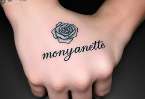 a rose seperate and a semicolon seperate from the name “monyanette” tattoo idea