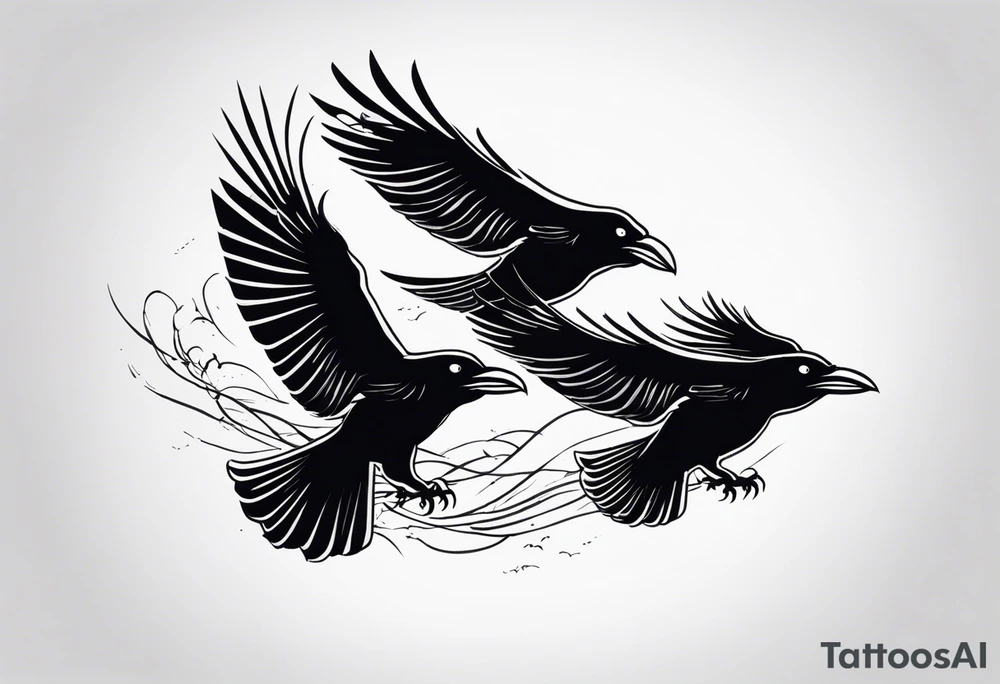 three ravens in flight tattoo idea