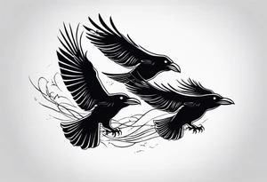three ravens in flight tattoo idea