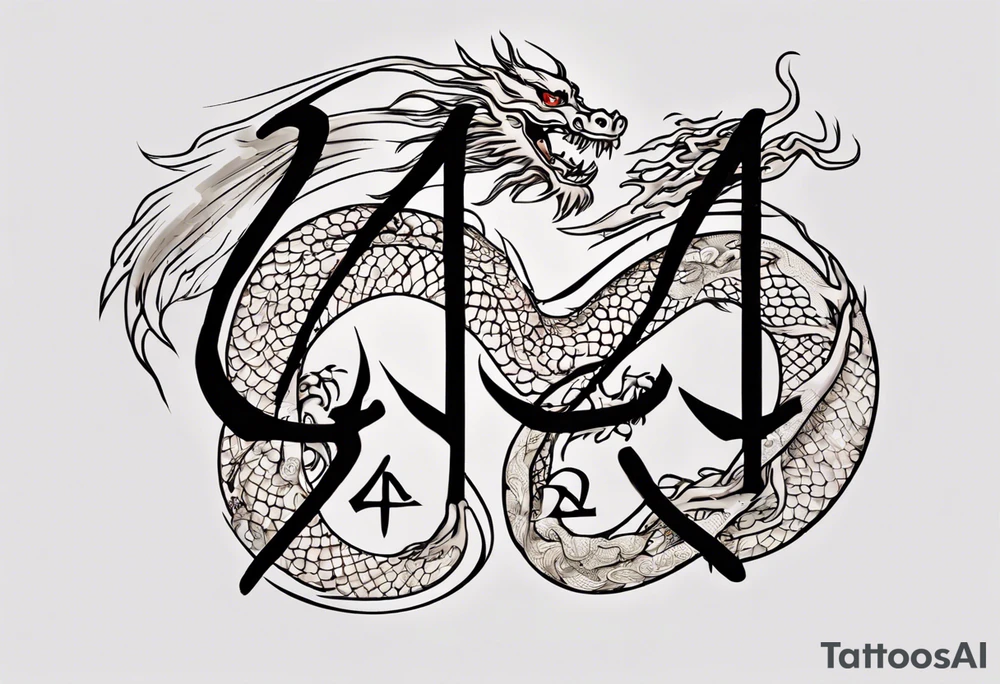 A simple tattoo of the year "2024" with a simple Chinese dragon must include the text "2024" in English tattoo idea
