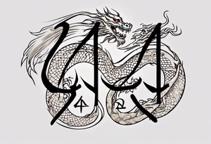 A simple tattoo of the year "2024" with a simple Chinese dragon must include the text "2024" in English tattoo idea