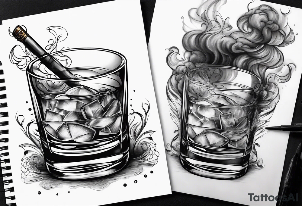 whiskey glass and a blunt smoke tattoo idea