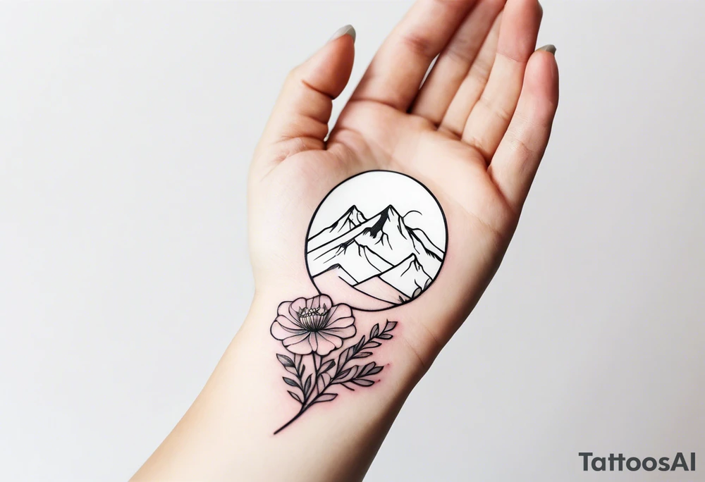very very very small minimalist tattoo for female arm mountain and flowers tattoo idea