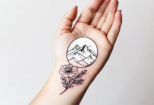 very very very small minimalist tattoo for female arm mountain and flowers tattoo idea