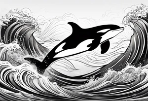transient orca, Japanese, flowing, waves and kelp highlights tattoo idea