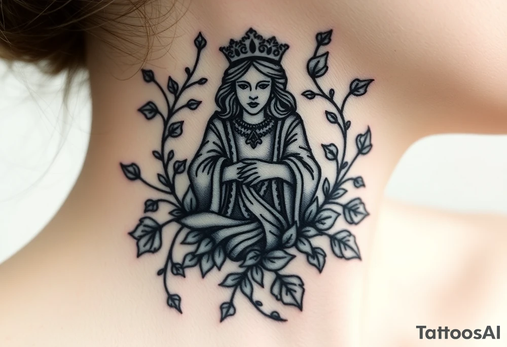 Queen of spades surrounded by ivy tattoo idea