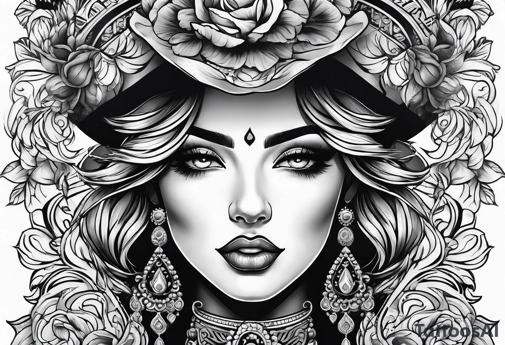 Traditional lady head tattoo idea