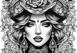 Traditional lady head tattoo idea