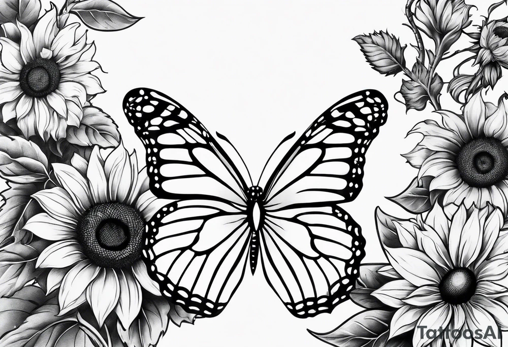 Half sleeve with sunflowers and butterflies tattoo idea