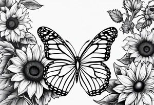 Half sleeve with sunflowers and butterflies tattoo idea