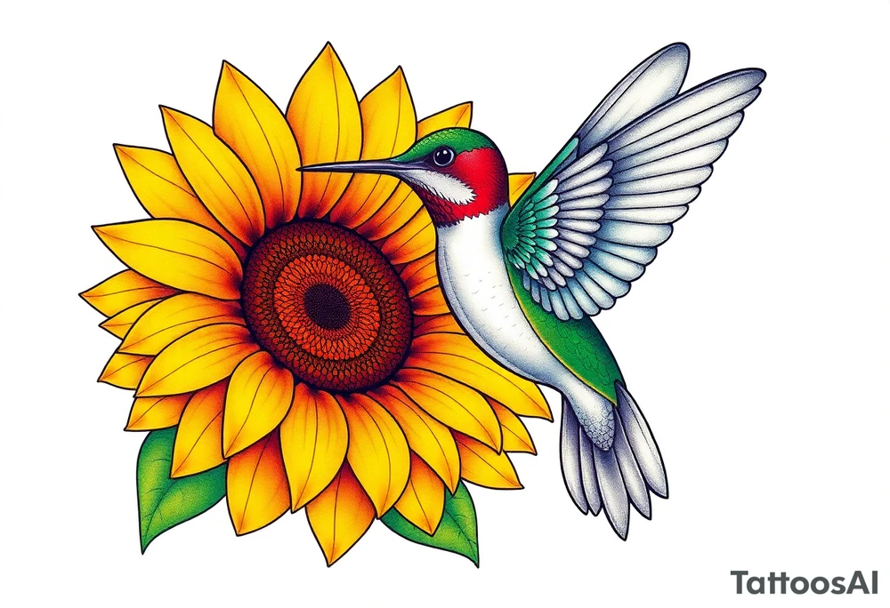 Hummingbird near a sunflower tattoo idea