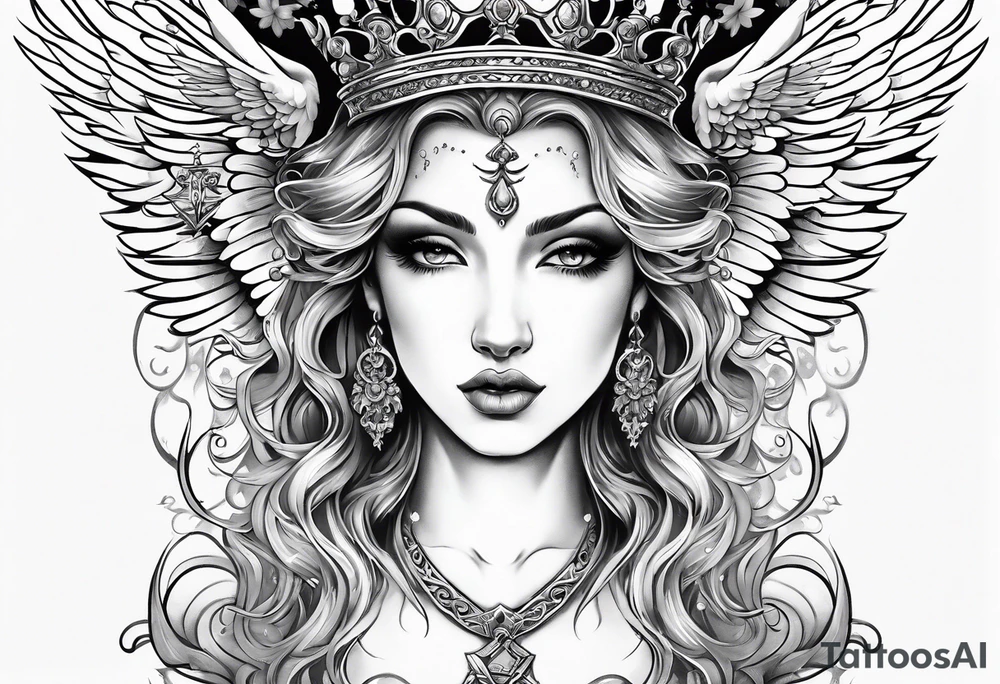 Neck tattoo angelic with a hint of space and angels and clouds and crown tattoo idea