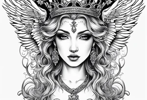 Neck tattoo angelic with a hint of space and angels and clouds and crown tattoo idea