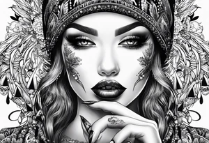 Women’s fingers with nails are on the half of her face tattoo idea