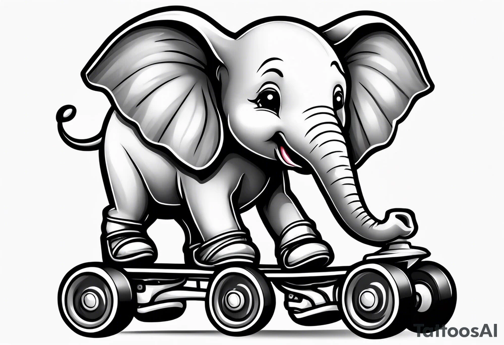 Cartoon baby elephant wearing roller skates tattoo idea