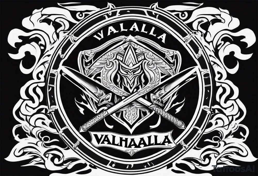 Valhalla fire sword shield warrior tattoo idea