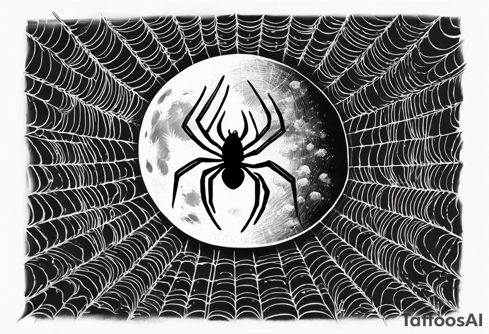 spider shooting web with his back connecting to  moon tattoo idea
