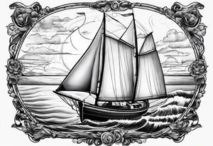 sailboat sail patched in such a way that it resembles a maritime lighthouse. tattoo idea