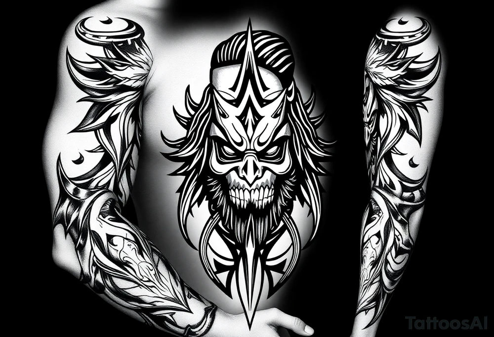 Bray Wyatt the Fiend center piece with tribal surrounding covering up old tattoo tattoo idea