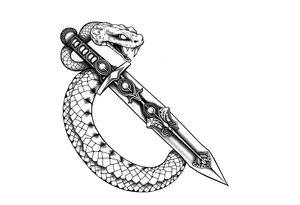 mystical snake coiled around an ancient dagger with jeweled hilt tattoo idea