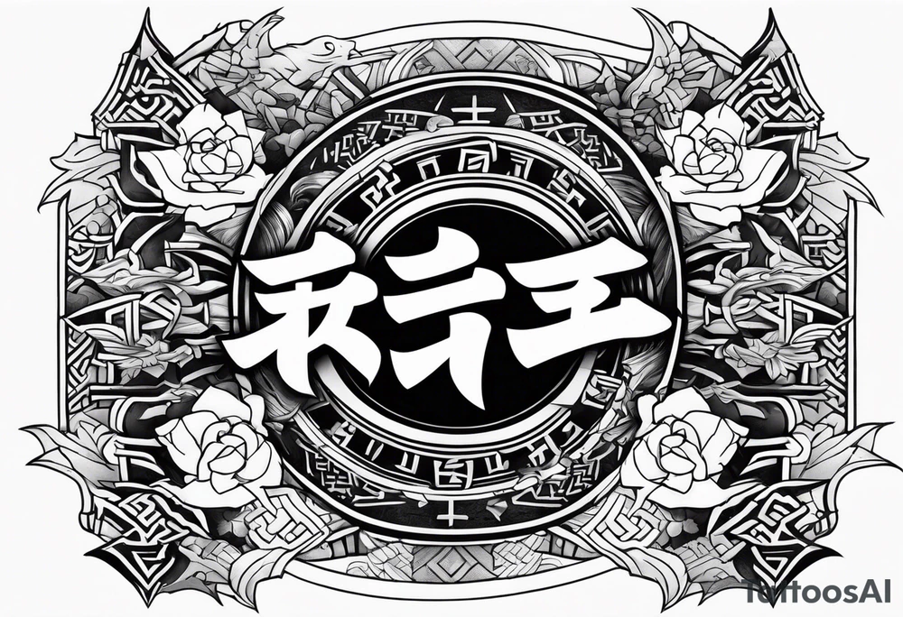 broken sword with japanese kanji tattoo idea