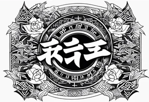 broken sword with japanese kanji tattoo idea
