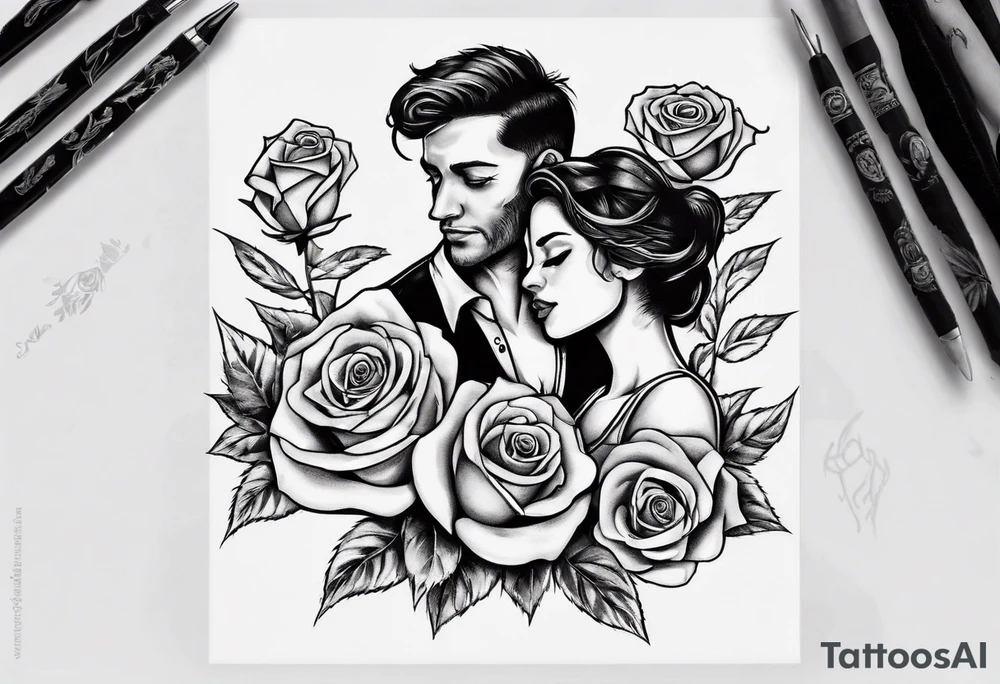 Couple dancing on a rose tattoo idea