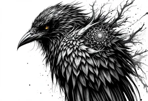 ominous raven with mandala on its wings tattoo idea