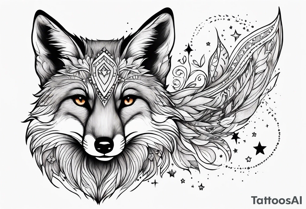 full body fox with stars around tattoo idea